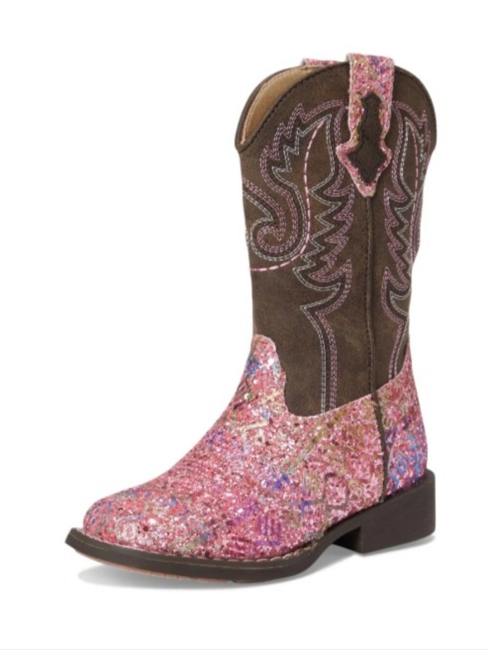 Roper Little Girls' Glitter Southwest Western Boots - Square Toe Size 6